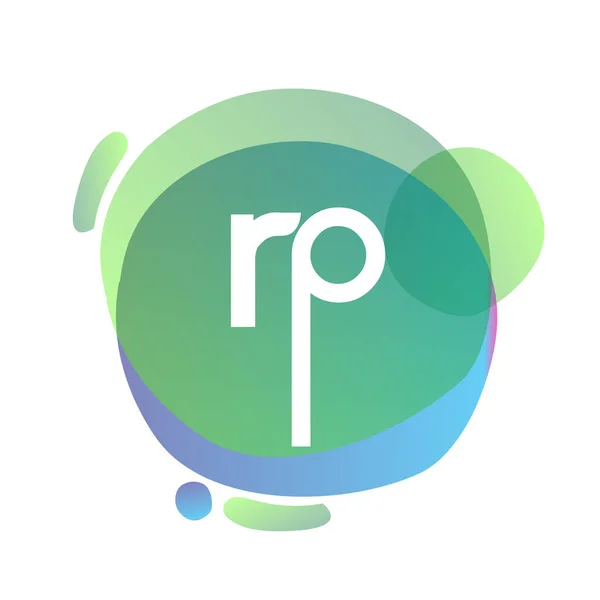 カラフルなスプラッシュ背景を持つレターRpのロゴ クリエイティブ産業 ウェブ ビジネスや会社のための手紙の組み合わせのロゴデザイン — ストックベクタ