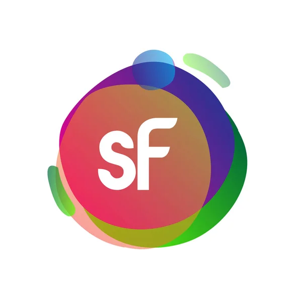 カラフルなスプラッシュ背景を持つ文字Sfロゴ クリエイティブ産業のための文字の組み合わせのロゴデザイン ウェブ ビジネスや企業 — ストックベクタ