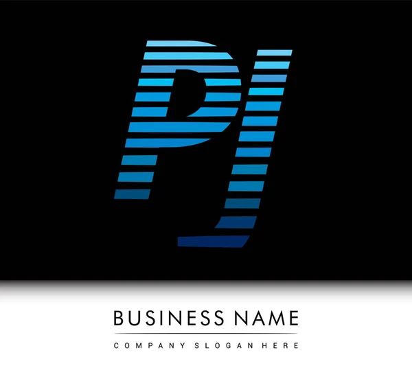 Logo Iniziale Della Lettera Colorato Blu Con Composizione Strisce Elementi — Vettoriale Stock