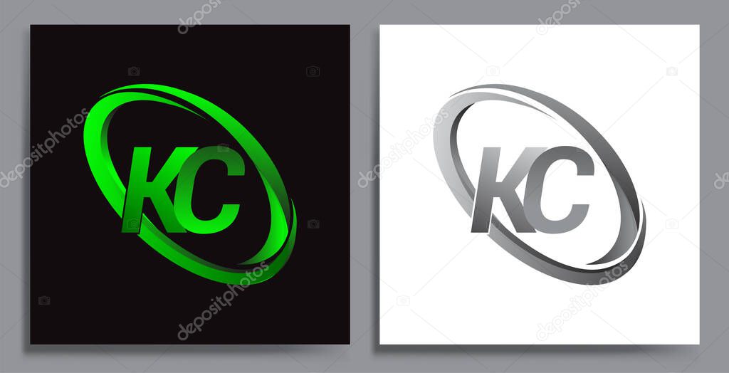 letter KC logotype design for company name colored Green swoosh and grey. vector set logo design for business and company identity.