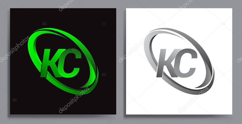 Letter KC logotype design for company name colored Green swoosh and grey. vector set logo design for business and company identity.