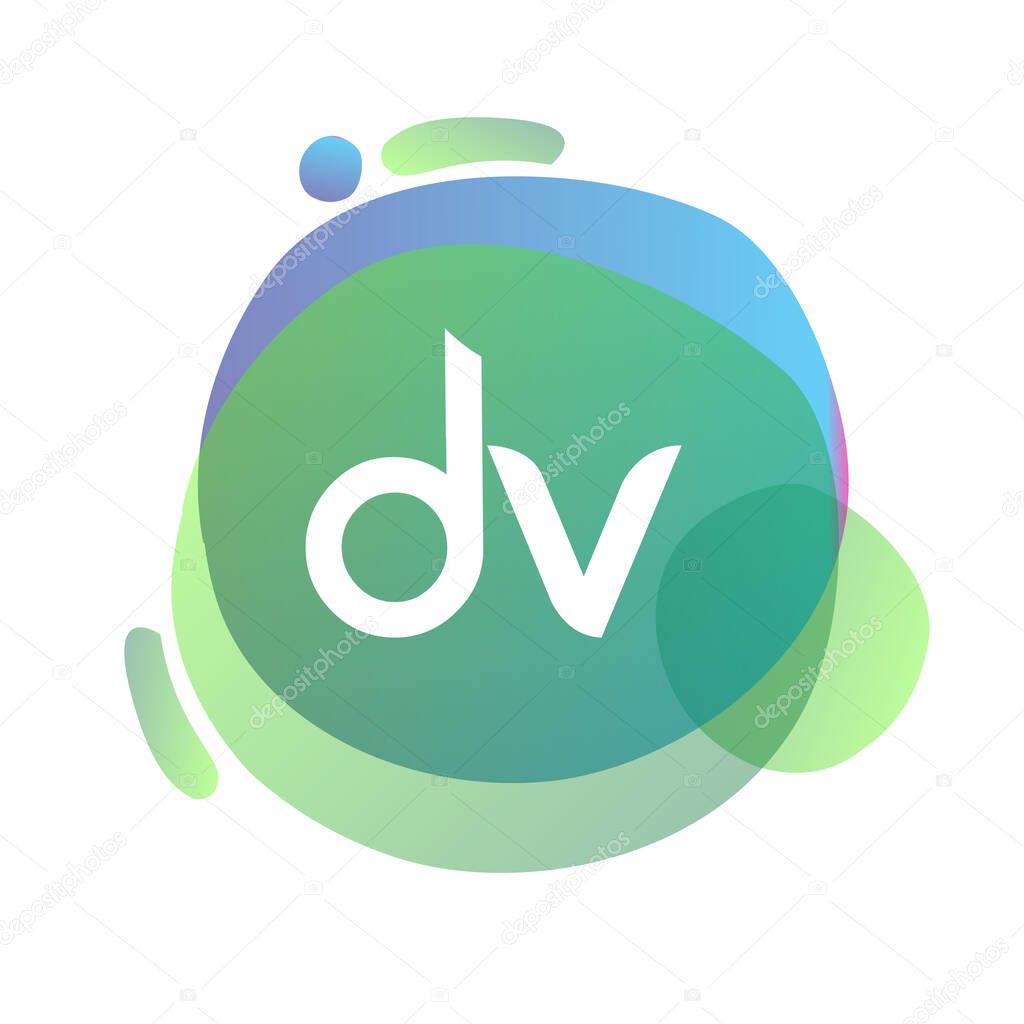 Letter DV logo with colorful splash background, letter combination logo design for creative industry, web, business and company.