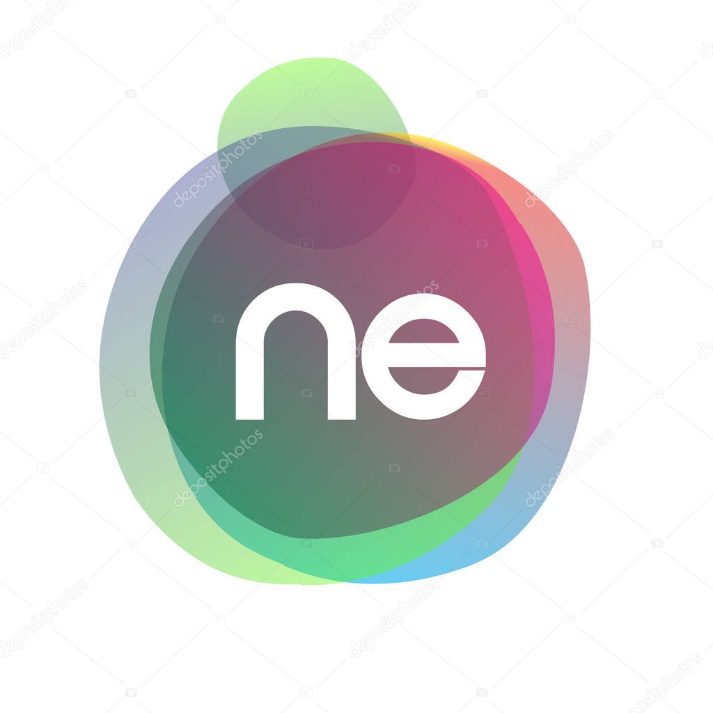 Letter NE logo with colorful splash background, letter combination logo design for creative industry, web, business and company.