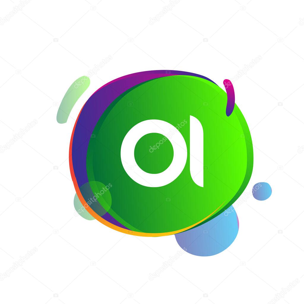 Letter OI logo with colorful splash background, letter combination logo design for creative industry, web, business and company.