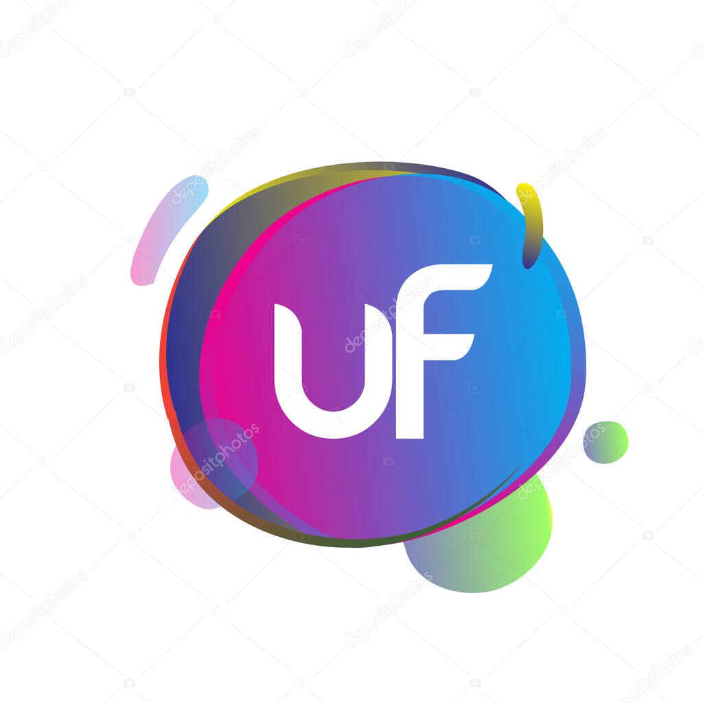 Letter UF logo with colorful splash background, letter combination logo design for creative industry, web, business and company.