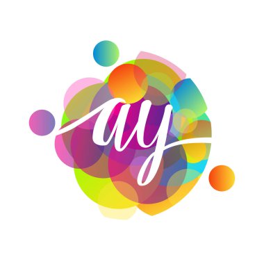 Renkli sıçrama arkaplanı olan AY logosu, yaratıcı endüstri, web, iş ve şirket için harf kombinasyonu tasarımı.