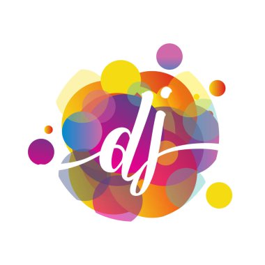 Renkli arka planlı DJ logosu, yaratıcı endüstri, web, iş ve şirket için harf kombinasyonu tasarımı.