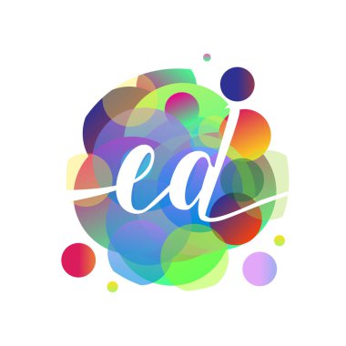 Renkli sıçrama arkaplanı olan ED harfi logosu, yaratıcı endüstri, web, iş ve şirket için harf kombinasyonu tasarımı.