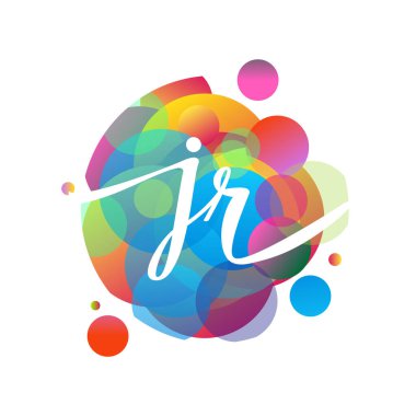 Renkli arka planlı JR logosu, yaratıcı endüstri, web, iş ve şirket için harf kombinasyonu tasarımı.