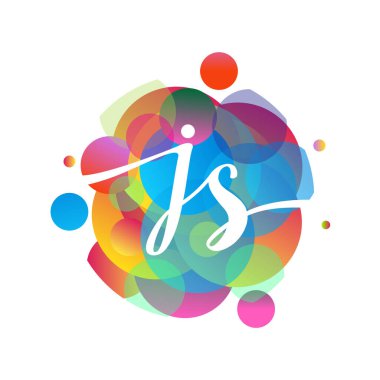 Renkli arka planlı JS logosu, yaratıcı endüstri, web, iş ve şirket için harf kombinasyonu tasarımı.