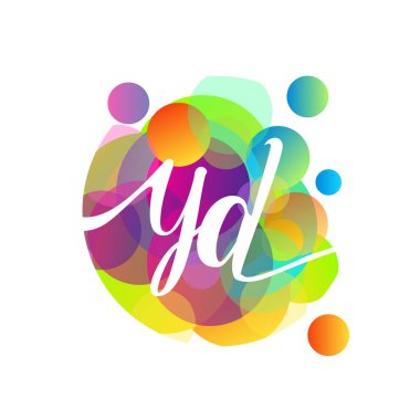 Renkli sıçrama arkaplanı olan YD logosu, yaratıcı endüstri, web, iş ve şirket için harf kombinasyonu tasarımı.