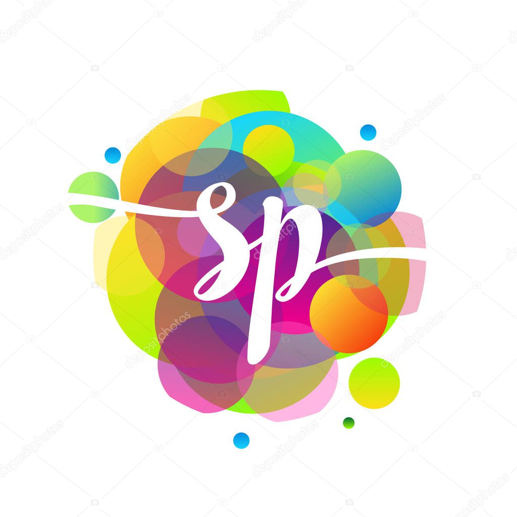 Letter SP logo with colorful splash background, letter combination logo design for creative industry, web, business and company.