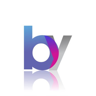 Initial Letter BY Lowercase overlap Logo Blue, pink and grey, Modern and Simple Logo Design.