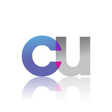Initial Letter CU Lowercase overlap Logo Blue, pink and grey, Modern and Simple Logo Design.