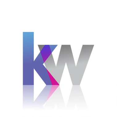 Initial Letter KW Lowercase overlap Logo Blue, pink and grey, Modern and Simple Logo Design.