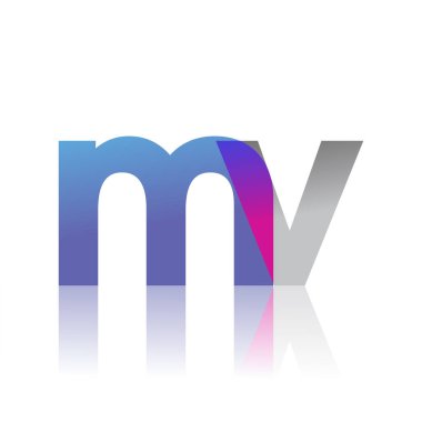 Initial Letter MV Lowercase overlap Logo Blue, pink and grey, Modern and Simple Logo Design.