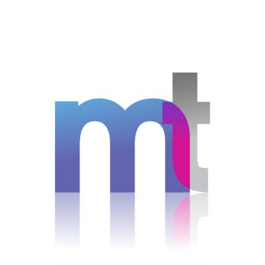 Initial Letter MT Lowercase overlap Logo Blue, pink and grey, Modern and Simple Logo Design.