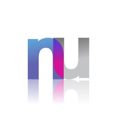 Initial Letter NU Lowercase overlap Logo Blue, pink and grey, Modern and Simple Logo Design.