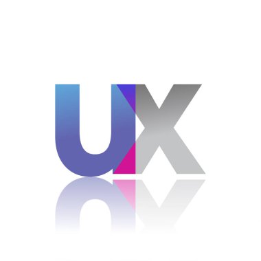 Initial Letter UX Lowercase overlap Logo Blue, pink and grey, Modern and Simple Logo Design.