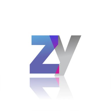 Initial Letter ZY Lowercase overlap Logo Blue, pink and grey, Modern and Simple Logo Design.