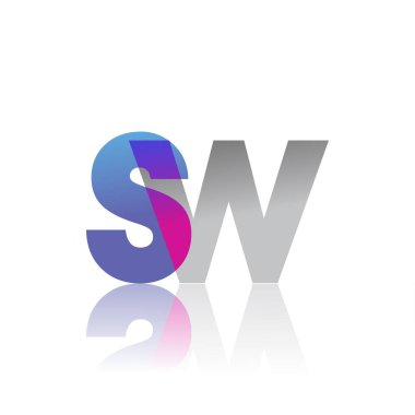 İlk Harf SW Küçük Logo Mavi, pembe ve gri, Modern ve Basit Logo Tasarımı.