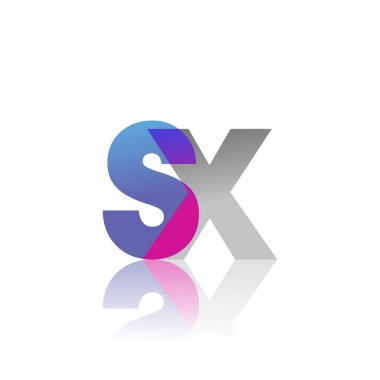 İlk Harf SX Küçük Logo Mavi, pembe ve gri, Modern ve Basit Logo Tasarımı.