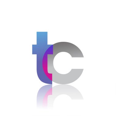 İlk Harf TC Küçük Logo Mavi, pembe ve gri, Modern ve Basit Logo Tasarımı.