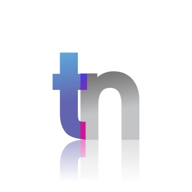 İlk Harf TN Küçük Logo Mavi, pembe ve gri, Modern ve Basit Logo Tasarımı.