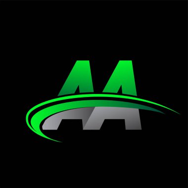 İlk harfi AA logotype şirketi. Renkli yeşil ve siyah Swoosh tasarımı. iş ve şirket kimliği için vektör logosu.