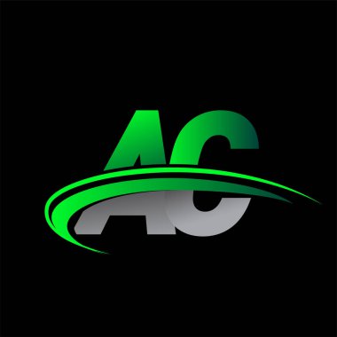 İlk harf AC logotype şirketi ismi yeşil ve siyah Swoosh tasarımı. iş ve şirket kimliği için vektör logosu.