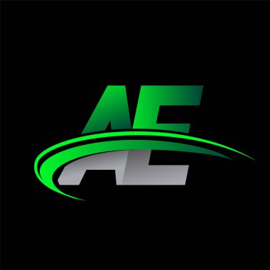 İlk harf AE logotype şirketi ismi yeşil ve siyah Swoosh tasarımı. iş ve şirket kimliği için vektör logosu.