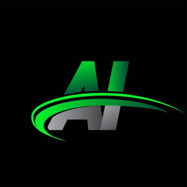 İlk harf AI logotype şirketi ismi yeşil ve siyah Swoosh tasarımı. iş ve şirket kimliği için vektör logosu.