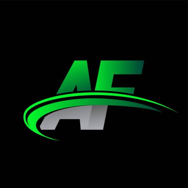 İlk harf AF logotype şirketi ismi yeşil ve siyah Swoosh tasarımı. iş ve şirket kimliği için vektör logosu.