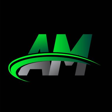 İlk harfi AM logotype şirketi. Renkli yeşil ve siyah Swoosh tasarımı. iş ve şirket kimliği için vektör logosu.