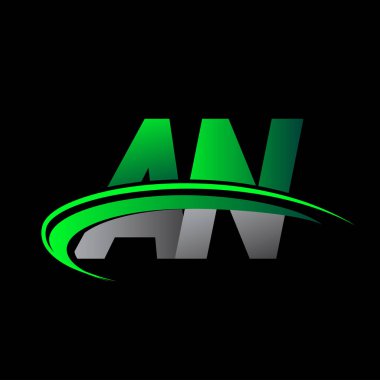 İlk harf AN logotype şirketi ismi yeşil ve siyah Swoosh tasarımı. iş ve şirket kimliği için vektör logosu.