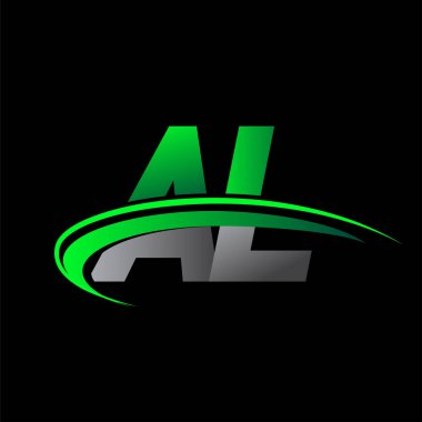 İlk harf AL logotype şirket adı yeşil ve siyah Swoosh tasarımı. iş ve şirket kimliği için vektör logosu.
