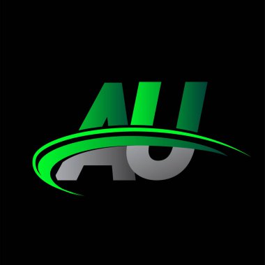 İlk harf AU logotype şirket adı yeşil ve siyah swoosh tasarımı. iş ve şirket kimliği için vektör logosu.