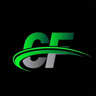 İlk harf CF logotype şirketi ismi yeşil ve siyah Swoosh tasarımı. iş ve şirket kimliği için vektör logosu.