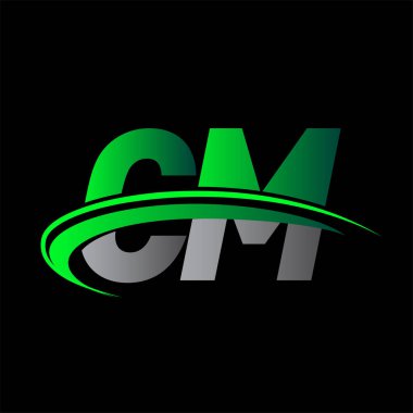İlk harf CM logotype şirket adı yeşil ve siyah swoosh tasarımı. iş ve şirket kimliği için vektör logosu.