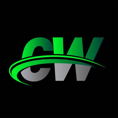 İlk harf CW logotype şirketi ismi yeşil ve siyah Swoosh tasarımı. iş ve şirket kimliği için vektör logosu.