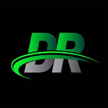 İlk harf DR logotype şirket adı yeşil ve siyah swoosh tasarımı. iş ve şirket kimliği için vektör logosu.
