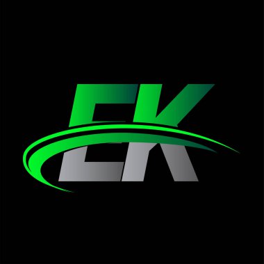 İlk harf EK logotype şirket adı yeşil ve siyah swoosh tasarımı. iş ve şirket kimliği için vektör logosu.