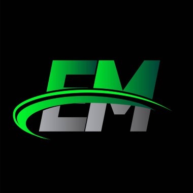 İlk harf EM logotype şirketi ismi yeşil ve siyah Swoosh tasarımı. iş ve şirket kimliği için vektör logosu.