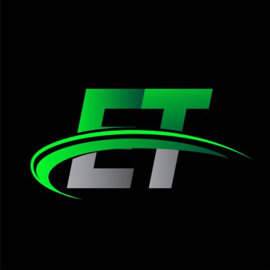 İlk harf ET logotype şirketi ismi yeşil ve siyah Swoosh tasarımı. iş ve şirket kimliği için vektör logosu.