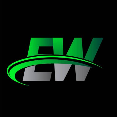 İlk harf EW logotype şirketinin adı yeşil ve siyah Swoosh tasarımı. iş ve şirket kimliği için vektör logosu.