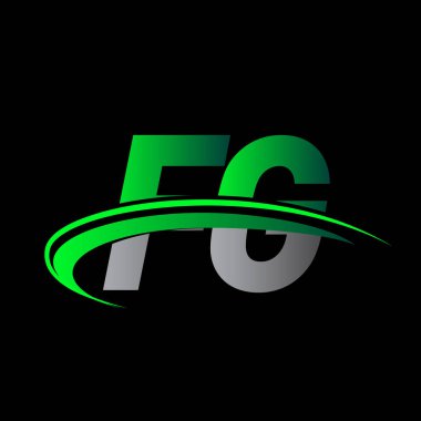 İlk harf FG logotype şirketi ismi yeşil ve siyah Swoosh tasarımı. iş ve şirket kimliği için vektör logosu.