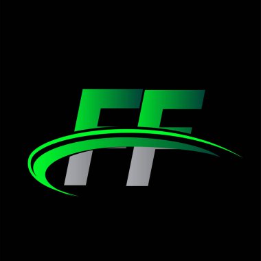 İlk harf FF logotype şirketinin adı: Renkli yeşil ve siyah Swoosh tasarımı. iş ve şirket kimliği için vektör logosu.