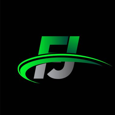 İlk harf FJ logotype şirketi ismi yeşil ve siyah Swoosh tasarımı. iş ve şirket kimliği için vektör logosu.