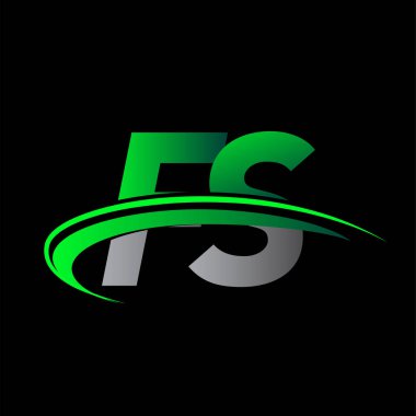 İlk harf FS logotype şirketi ismi yeşil ve siyah Swoosh tasarımı. iş ve şirket kimliği için vektör logosu.