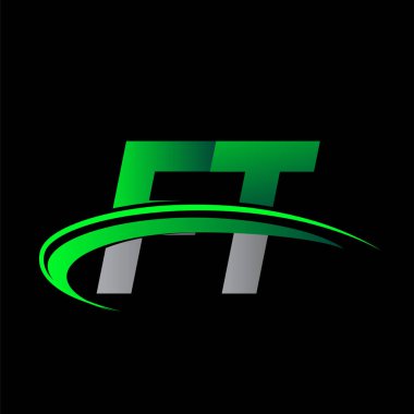 İlk harf FT logotype şirketi ismi yeşil ve siyah Swoosh tasarımı. iş ve şirket kimliği için vektör logosu.